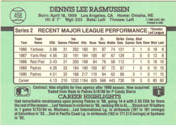 1991 Donruss #458 Dennis Rasmussen Back