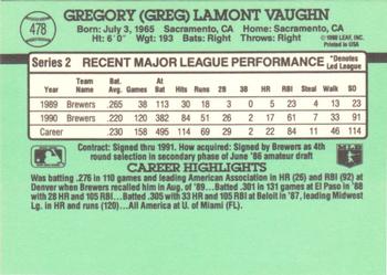 1991 Donruss #478 Greg Vaughn Back