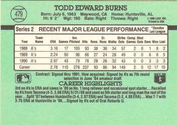 1991 Donruss #479 Todd Burns Back