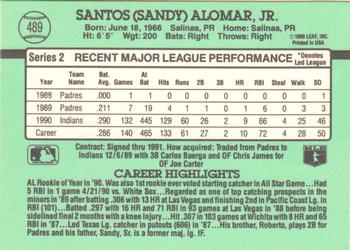 1991 Donruss #489 Sandy Alomar Back