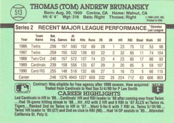 1991 Donruss #513 Tom Brunansky Back