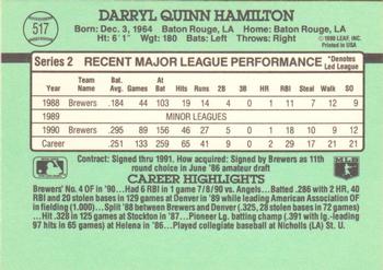 1991 Donruss #517 Darryl Hamilton Back