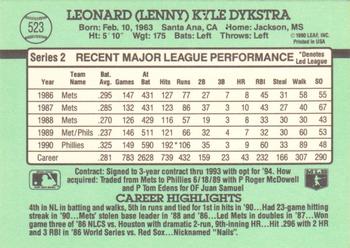 1991 Donruss #523 Len Dykstra Back