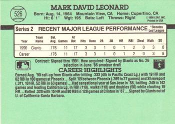 1991 Donruss #526 Mark Leonard Back
