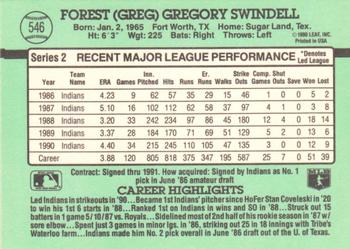 1991 Donruss #546 Greg Swindell Back