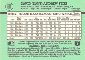 1991 Donruss #551 Dave Stieb Back