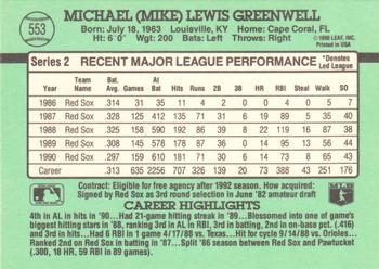 1991 Donruss #553 Mike Greenwell Back