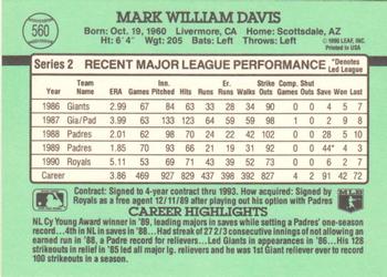 1991 Donruss #560 Mark Davis Back