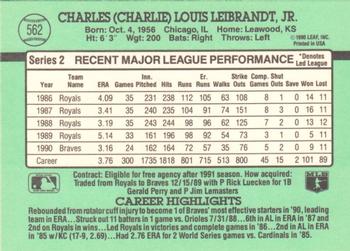 1991 Donruss #562 Charlie Leibrandt Back