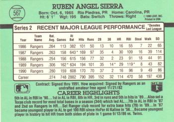 1991 Donruss #567 Ruben Sierra Back