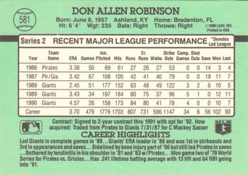 1991 Donruss #581 Don Robinson Back
