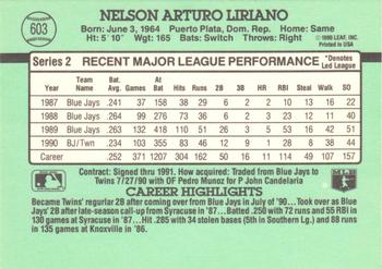 1991 Donruss #603 Nelson Liriano Back