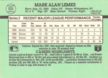 1991 Donruss #604 Mark Lemke Back