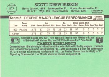 1991 Donruss #612 Scott Ruskin Back
