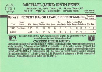 1991 Donruss #615 Mike Perez Back