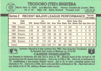 1991 Donruss #629 Ted Higuera Back