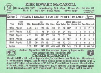 1991 Donruss #637 Kirk McCaskill Back