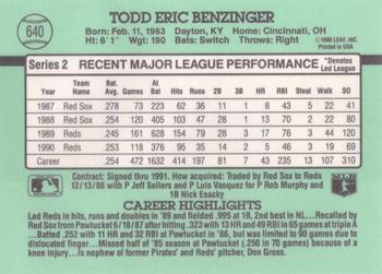 1991 Donruss #640 Todd Benzinger Back