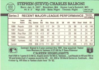 1991 Donruss #650 Steve Balboni Back