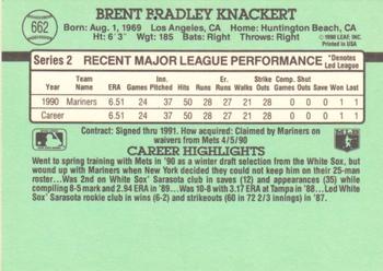 1991 Donruss #662 Brent Knackert Back