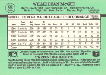 1991 Donruss #666 Willie McGee Back
