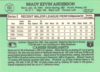 1991 Donruss #668 Brady Anderson Back