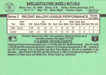 1991 Donruss #681 Mel Rojas Back