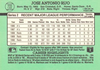 1991 Donruss #722 Jose Rijo Back