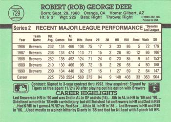 1991 Donruss #729 Rob Deer Back