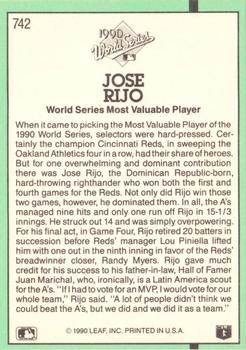 1991 Donruss #742 Jose Rijo Back