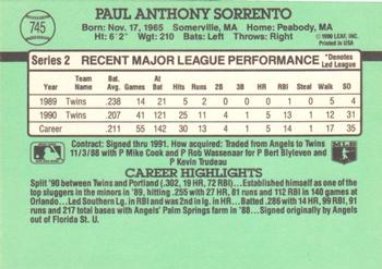 1991 Donruss #745 Paul Sorrento Back