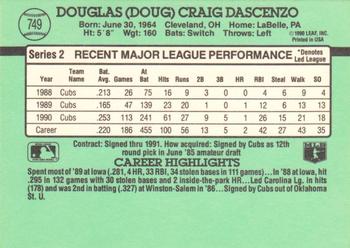 1991 Donruss #749 Doug Dascenzo Back