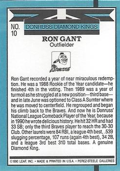 1991 Donruss #10 Ron Gant Back
