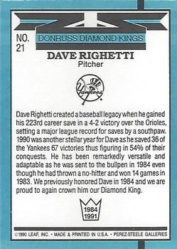 1991 Donruss #21 Dave Righetti Back