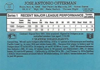 1991 Donruss #33 Jose Offerman Back