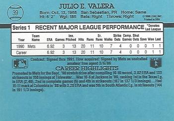 1991 Donruss #39 Julio Valera Back