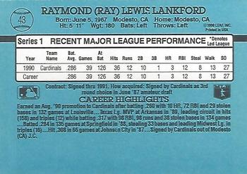 1991 Donruss #43 Ray Lankford Back