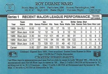 1991 Donruss #92 Duane Ward Back