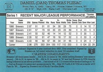 1991 Donruss #104 Dan Plesac Back