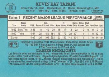 1991 Donruss #116 Kevin Tapani Back