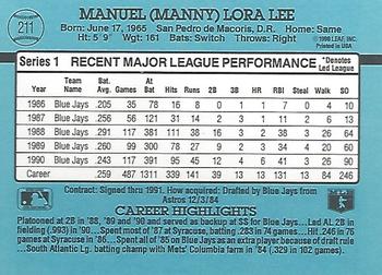 1991 Donruss #211 Manny Lee Back