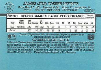 1991 Donruss #219 Jim Leyritz Back
