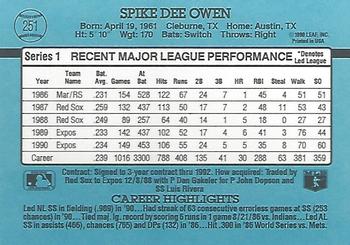 1991 Donruss #251 Spike Owen Back