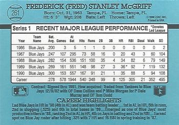 1991 Donruss #261 Fred McGriff Back