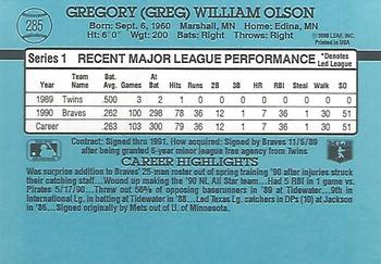 1991 Donruss #285 Greg Olson Back