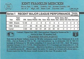1991 Donruss #299 Kent Mercker Back