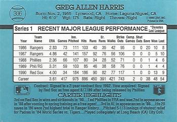 1991 Donruss #306 Greg Harris Back