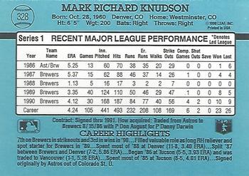 1991 Donruss #328 Mark Knudson Back