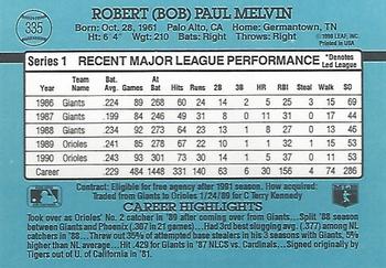 1991 Donruss #335 Bob Melvin Back