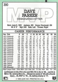 1991 Donruss #390 Dave Parker Back